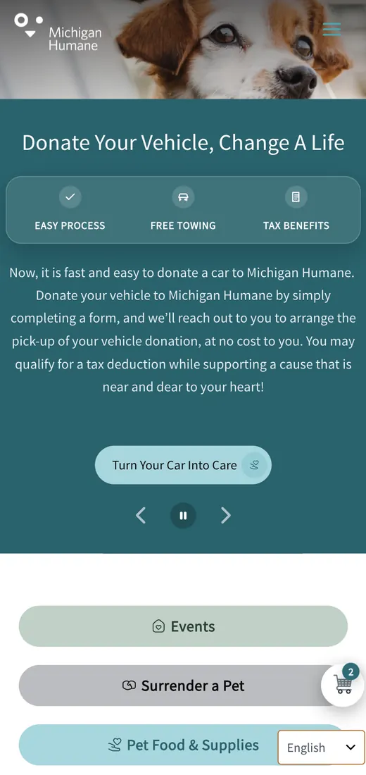 Vehicle donation page on mobile