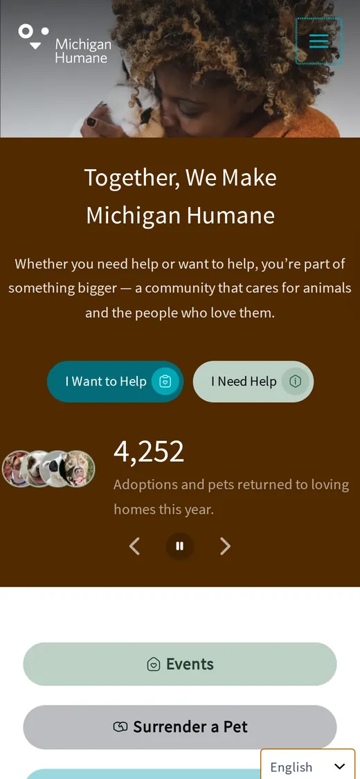 Michigan Humane homepage on a phone