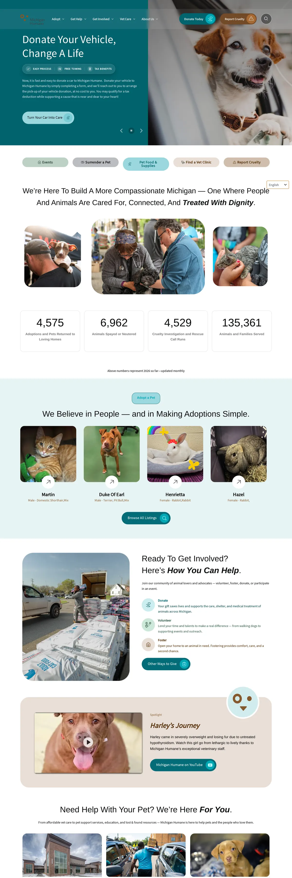 Michigan Humane homepage, full length